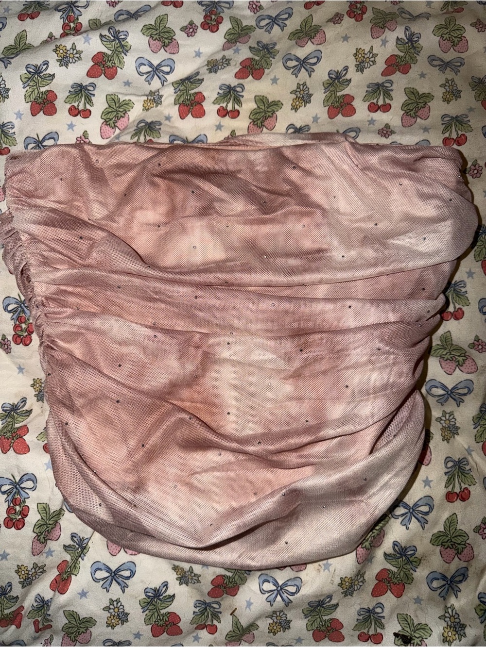 Shasa Strapless Blush Pink Ruched Party Dress with Sparkle